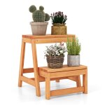 Porte - plante - relax4life - 3 en 1 - tabouret escabeau en bois - 2 tagre de rangement - charge 150kg ...