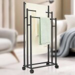 Porte - serviettes sur pied 3 niveaux d�tendage avec roulettes support serviettes �tag�re de salle de ...