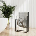 Porte - serviettes sur pied pour salle de bain noir 48x24x79 cm fer shl74377