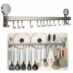 Porte ustensiles murale avec ventouse - 50cm - 10 crochets - amovibles - id�ale pour cuisine salle de ...