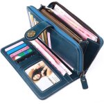 Portefeuille femme - antimagntique - pu cuir - grande capacit - bleu paon