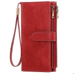 Portefeuille femme cuir avec blocage rfid grande embrayage avec plusieurs emplacements zc2 rouge