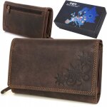 Portefeuille femme en cuir nubuck marron grand format pliable premium beltimore