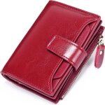Portefeuille femme cuir vritable slim rouge - rfid block - 14 cartes - 2 compartiments  billets