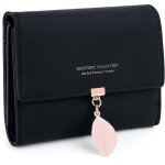 Portefeuille femme feuille exquis pendentif en pu cuir cartes y compris didentification zc4 noir