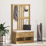 Portemanteau en bois massif - vidaxl - 87x40x1595 cm - bois de pin massif - 2 tiroirs - 2 compartiments ...