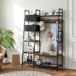 Portemanteau meuble de rangement entr�e 6 �tag�res 4 crochets 2 tiroirs en tissu 125 x 43 x 1855 cm en ...