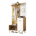 Portemanteau mural vestiaire meuble d?entre avec miroir armoire banc  chaussures et crochets pour couloir ...