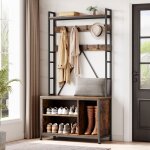 Portemanteau avec rangement � chaussures arbre de couloir autoportant avec banc porte - manteau industriel ...