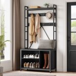 Portemanteau avec rangement � chaussures arbre de couloir autoportant avec banc porte - manteau industriel ...