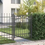Portillon en acier - vidaxl - 150x100 cm - gris - acier peint par poudre - sommet arqu� - avec serrure ...
