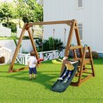Portique de balanoire extrieur en bois massif 2385x240x1689cm avec toboggan et chelle descalade