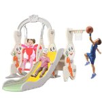 Portique pour enfant 4 - en - 1 thème lapin avec balançoire toboggan panier de basket intérieur / extérieur ... Portique pour enfant 4 - en - 1 thème lapin avec balançoire toboggan panier de basket intérieur / extérieur ...