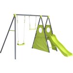 Portique de jeu en m�tal avec toboggan kylian - 4 agr�s - vert