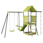 Aire de jeu portique en m�tal avec toboggan et bac a sable sohane - vert