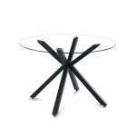 Porto - table  manger ronde en verre pieds central en mtal noir