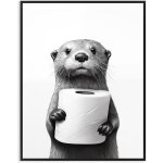 Poster d�coratif dr�le pour salle de bain repr�sentant une loutre mignonne image animali�re en noir et ...
