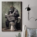 Poster gorille sur les toilettes pour salle de bain animal amusant sur les toilettes noir et blanc art ...