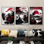 Poster de paysage japonais temple japonais en automne noir et blanc décoration murale pour le salon sans ... Poster de paysage japonais temple japonais en automne noir et blanc décoration murale pour le salon sans ...