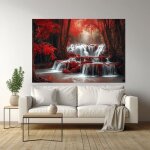 Poster paysage peinture paysage forestier toile murale decoration convient pour la chambre etc. (rouge) ...