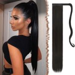 Postiche queue de cheval extension ponytail extension noir naturel 70 cm pour femmes cheveux longue raides ...