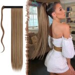 Postiche queue de cheval extension ponytail extension brun & blond 70 cm pour femmes cheveux longue raides ...