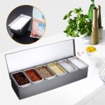 Pot dassaisonnement en acier inoxydable � 6 compartiments - pot � epices - r�cipient � ingr�dients - ...