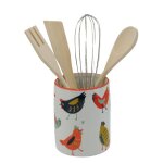 Pot en céramique avec ses ustensiles de cuisine - décor poules blédine Pot en céramique avec ses ustensiles de cuisine - décor poules blédine