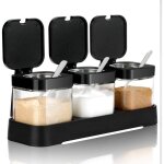 Pot � �pices en verre 8 oz avec couvercles cuill�res lot de 3 r�cipient sel sucrier cuisine