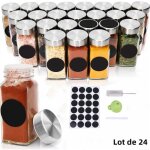 Pot a epices verre set de 24 bocaux epices carr avec couvercle hermetiques boite a epices rangement ...