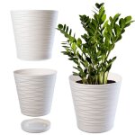 Pot de fleurs - kadax - 15 cm - plastique - ecru - rond avec soucoupe