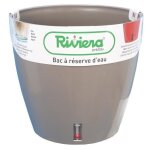 Pot de fleur rond en plastique - riviera - eva new - avec rserve deau -  46 cm - 49 l - taupe