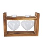 Pot de fleurs vintage en bois vase de table transparent avec 2 bouteilles en forme de c?ur pour déco Pot de fleurs vintage en bois vase de table transparent avec 2 bouteilles en forme de c?ur pour déco