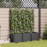Pot de jardin avec treillis - noir - 120x40x143 cm - plastique synth�tique - rectangulaire