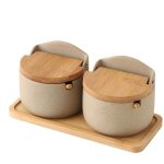 Pot � sel bocal � �pices r�cipient � sel 2 pots � sel en c�ramique avec couvercle en forme de cuill�re ...