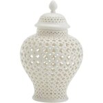 Pot traditionnel ajour� avec couvercle vase d�coratif pots en c�ramique � motif sculpt� (blanc)