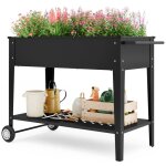 Potager sur pied - bealife - jardinire surleve 80 cm - 2 roues - tagre - acier - poigne latrale ...