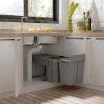 Poubelle coulissante 40l avec 3 bacs amovibles pour tri slectif 2 x 10l et 1 x 20l - gris