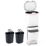 Poubelle de cuisine 42l costway � p�dale et roulettes - 3 compartiment tri selectif et 1 tiroir central ...