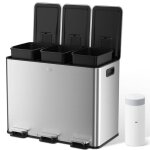Poubelle de cuisine 45l - yashe meuble poubelle � 3 compartiments en acier inoxydable 20 sacs et seaux ...