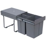 Poubelle encastrable 40l coulissante 3 compartiments (1x20l + 2x10l) pour meubles 400mm grise