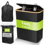 Poubelle tri s�lectif avec 2 bacs et couvercle grande poubelle � roulettes pour collecter les bouteilles ...