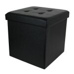 Pouf coffre pliable carr� simili cuir noir capitonn� - ronny