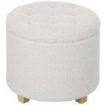 Pouf coffre rangement - homcom - en tissu bouclette - charge 120 kg - Ø 45 x 41 cm - blanc Pouf coffre rangement - homcom - en tissu bouclette - charge 120 kg - Ø 45 x 41 cm - blanc