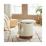 Pouf avec coffre de rangement - sicaan - juliette - d. 38cm x h. 42cm - tissu bouclette - blanc et base ... Pouf avec coffre de rangement - sicaan - juliette - d. 38cm x h. 42cm - tissu bouclette - blanc et base ...