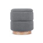 Pouf avec coffre de rangement - sicaan - romo - tissu bouclette - d. 37 x h. 42 cm - gris - pouf de ...