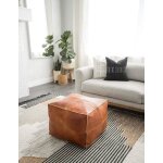 Pouf en cuir marron carr marocain ? 45cm x 45cm x 30cm ? cuir de chvre vritable fait main pouf non ...