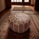 Pouf en cuir vritable marron fonc marocain fait main ? non rempli avec broderie intricate ? ottoman ...