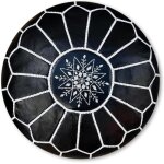 Pouf en cuir vritable noir marocain fait main ? non rempli avec broderie intricate ? ottoman multifonctionnel ...
