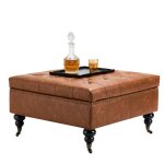 Pouf de rangement carr en cuir - vevor - avec roulettes - ottomane de rangement en similicuir haute ...